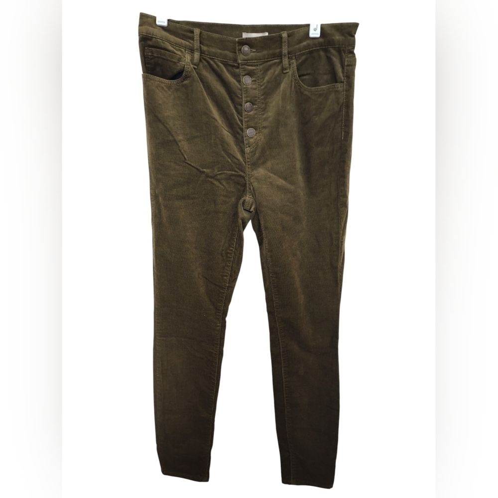 LOFT Olive Corduroy Button-Fly Pants 6 High Rise